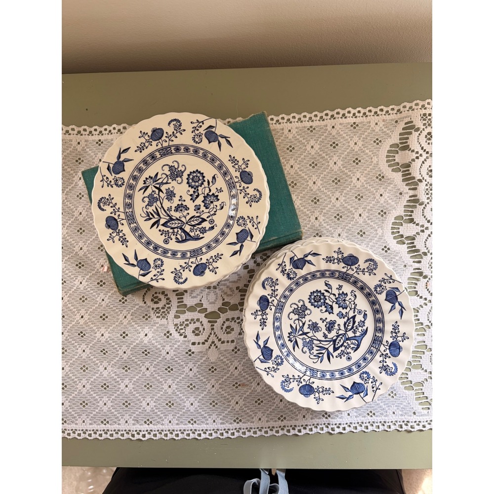 J&G Meakin Blue Nordic Salad Plates Set of 12 Scalloped English Ironstone 6.75in